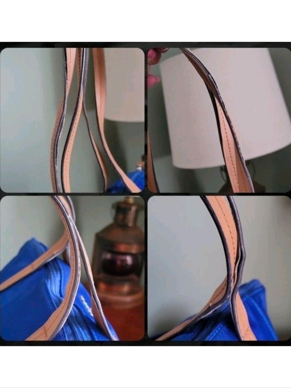 Michael Kors Kelsey Medium Tote Blue Tan Nylon Leather Bag - Picture 14 of 16